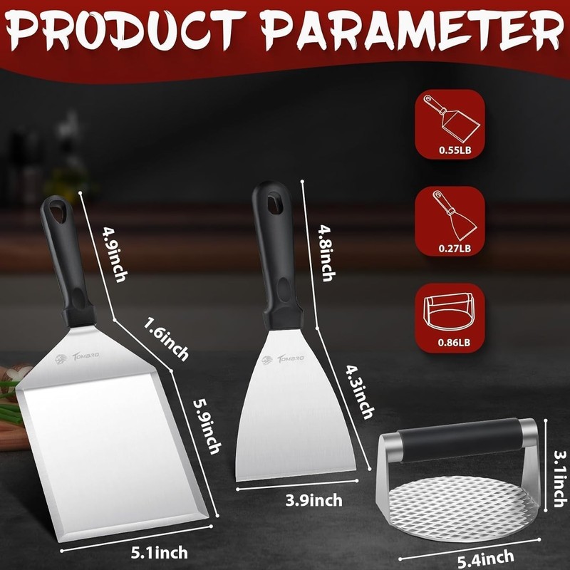 Smash Burger Press Kit – 3-Pc Stainless Steel Spatula Set for BBQ gallery