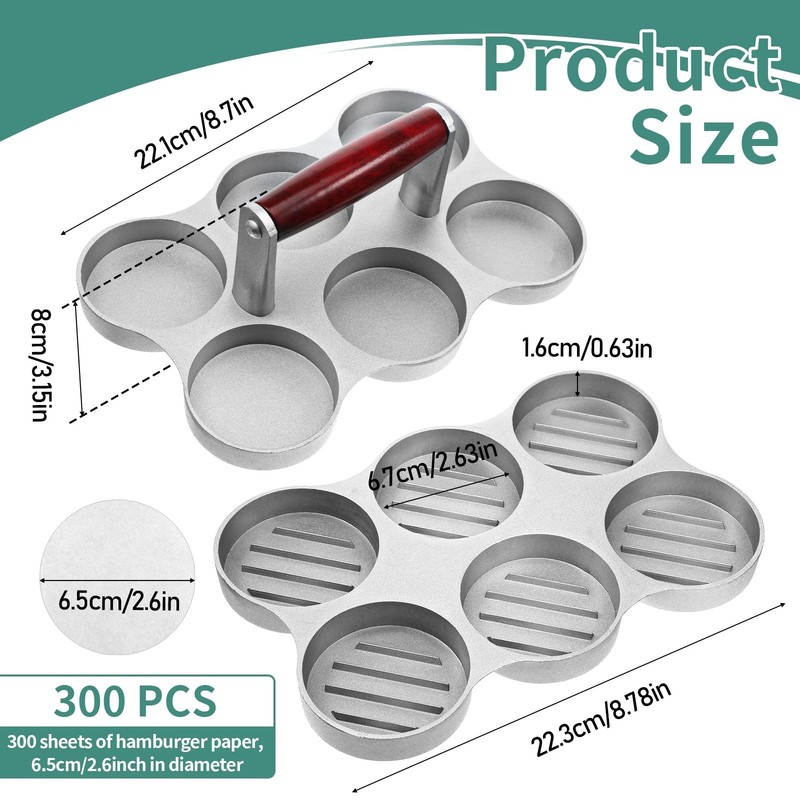 Mini Burger Press Meat Patty Maker 300 Papers 2.64 Inch Slots 6 PCS gallery