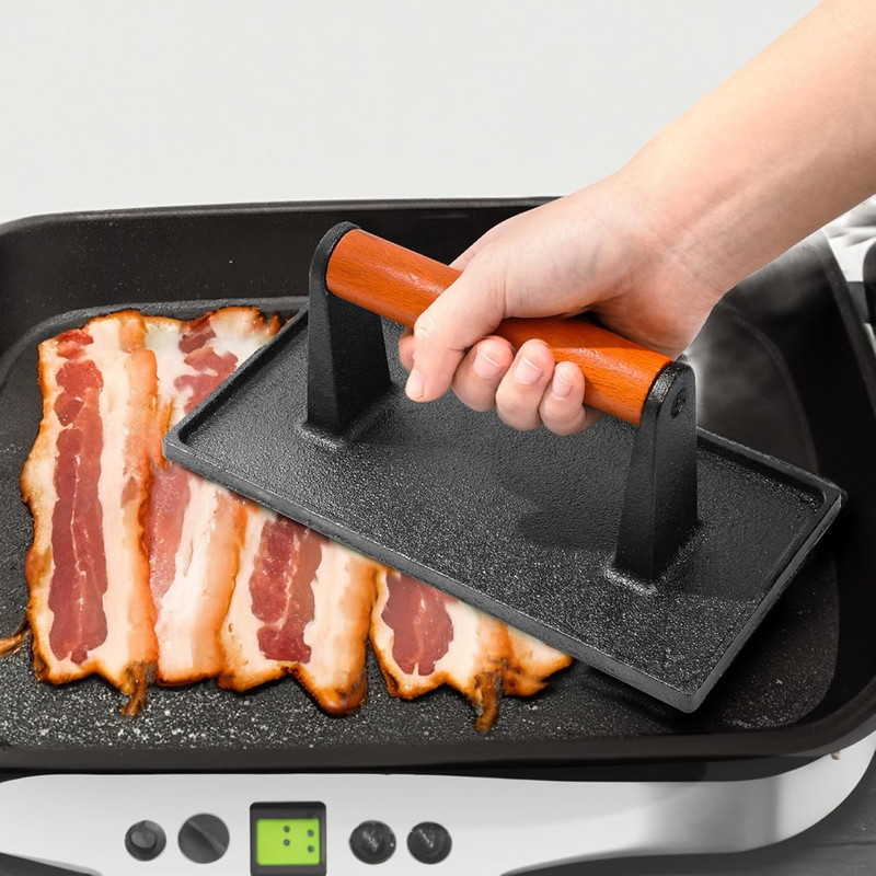 Cast Iron Bacon Press for Griddle - Heavy Duty Smash Burger Press, Grill Pres... gallery