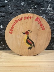 Vintage Wood Hamburger Press Hand Painted Quail Retro Kitchen Tool Wooden Decor