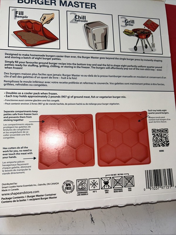 New Shape + Store Burger Master Hamburger Mold Storage Makes 8 1/4lb Burgers Red gallery