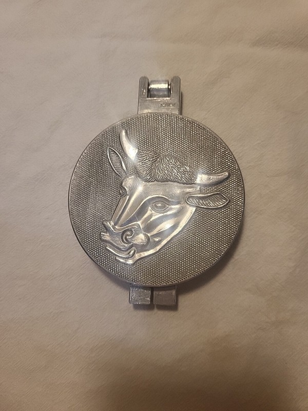 Vintage Aluminum Hamburger Patty Press, Cow Embossed Design gallery