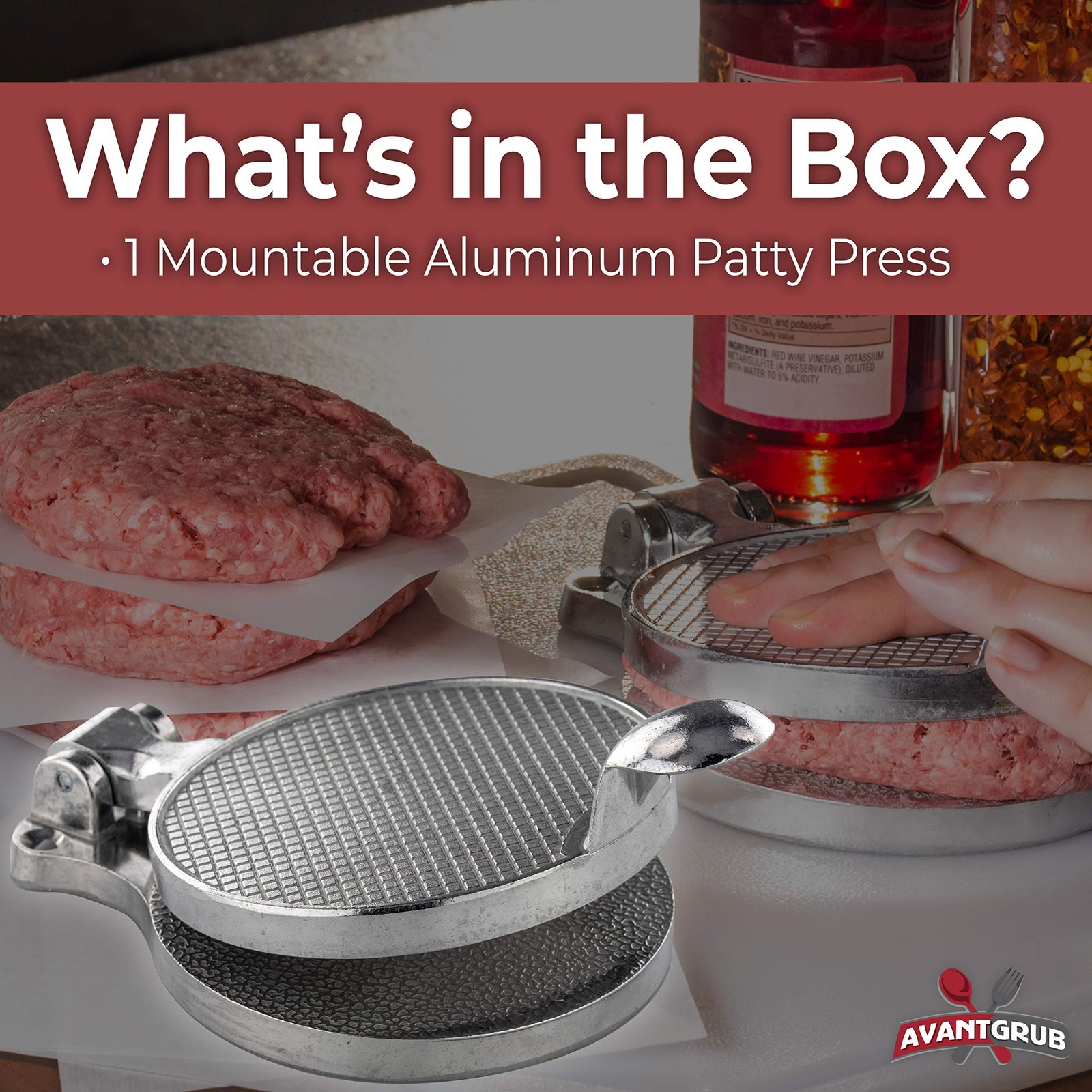 Pro-Grade Burger Press 4.5in. Nonstick Cast Aluminum Patty 4.5 inch, Silver gallery
