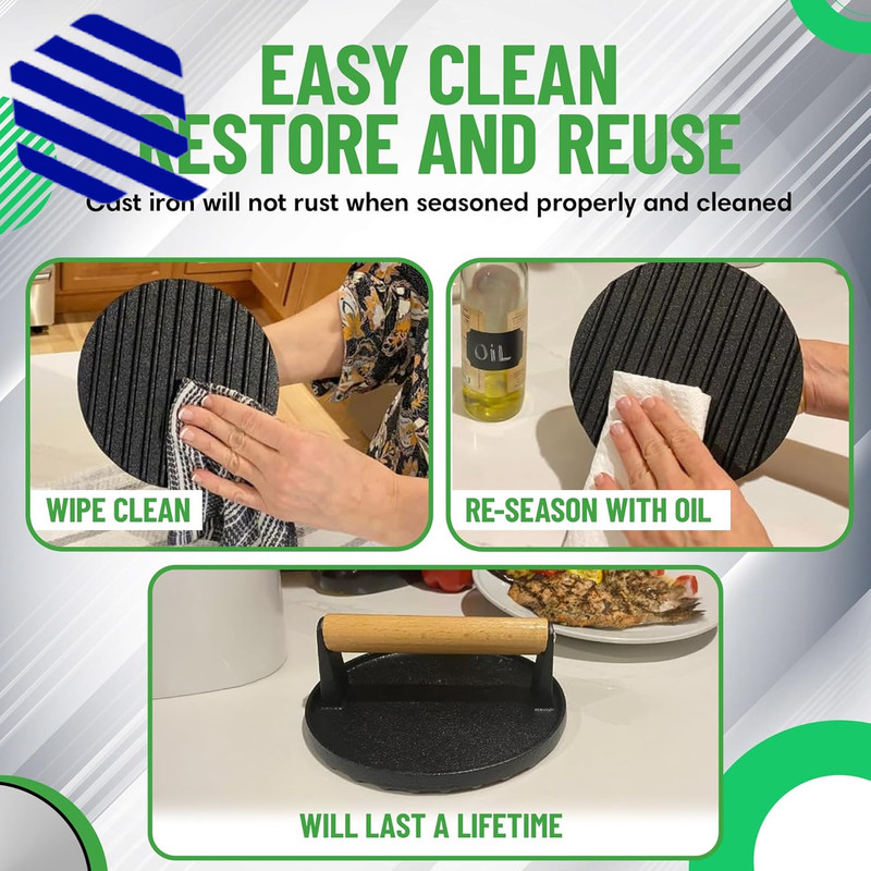 Griddle Press Cast Iron Round Smash Grill Press Burger Smasher gallery