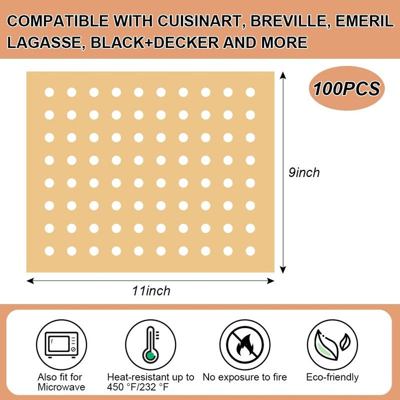 BYKITCHEN Air Fryer Oven Liner, 9x11 Inch, Unbleached 9x11inch, Brown gallery