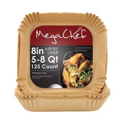MegaChef 125 Piece 8 Inch 8 Inch, 5-8 Quart Square Air Fry Large, Brown