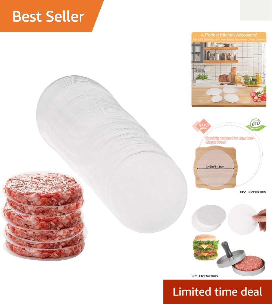 Precut 4.5-inch Parchment Rounds for Burger Press - 200 Nonstick Sheets Included gallery