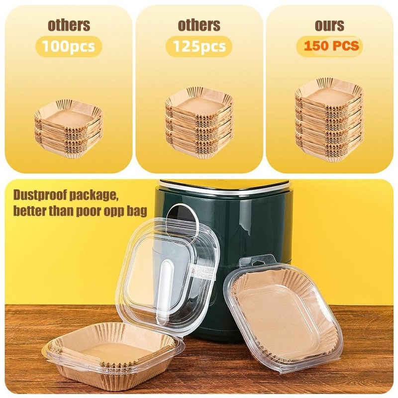 7.5 Inch Air Fryer Parchment Paper Liners Square,150 7.5"Square-150pcs, Wood gallery