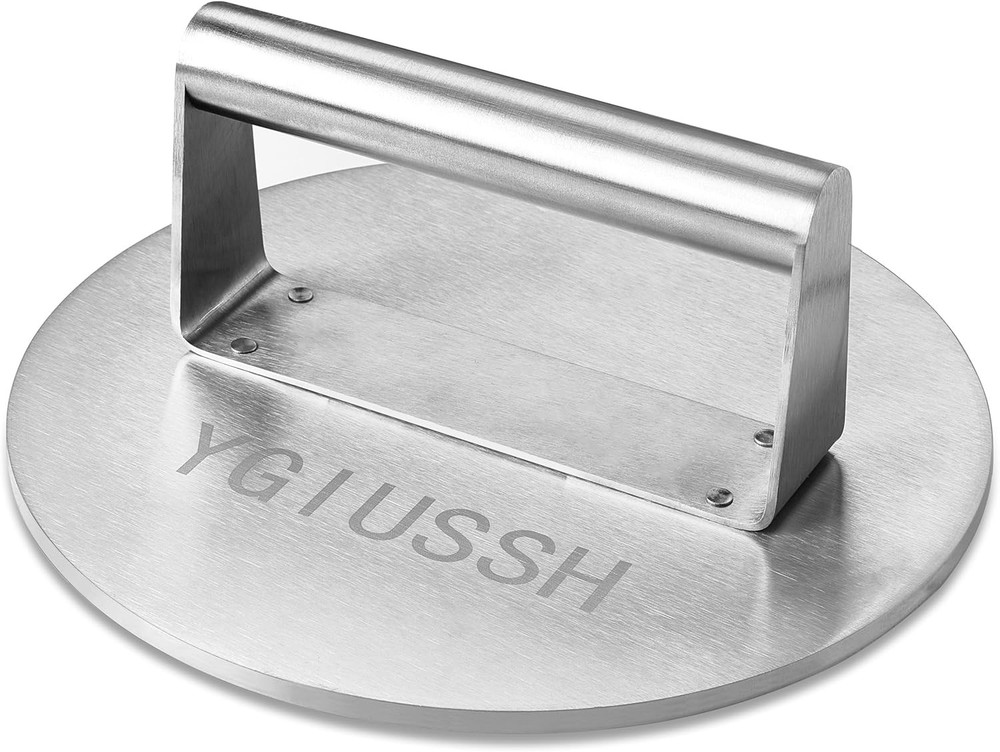 Stainless Steel Bacon Press 8.7 Inch round Heavy Duty BBQ Press with Heat Resist