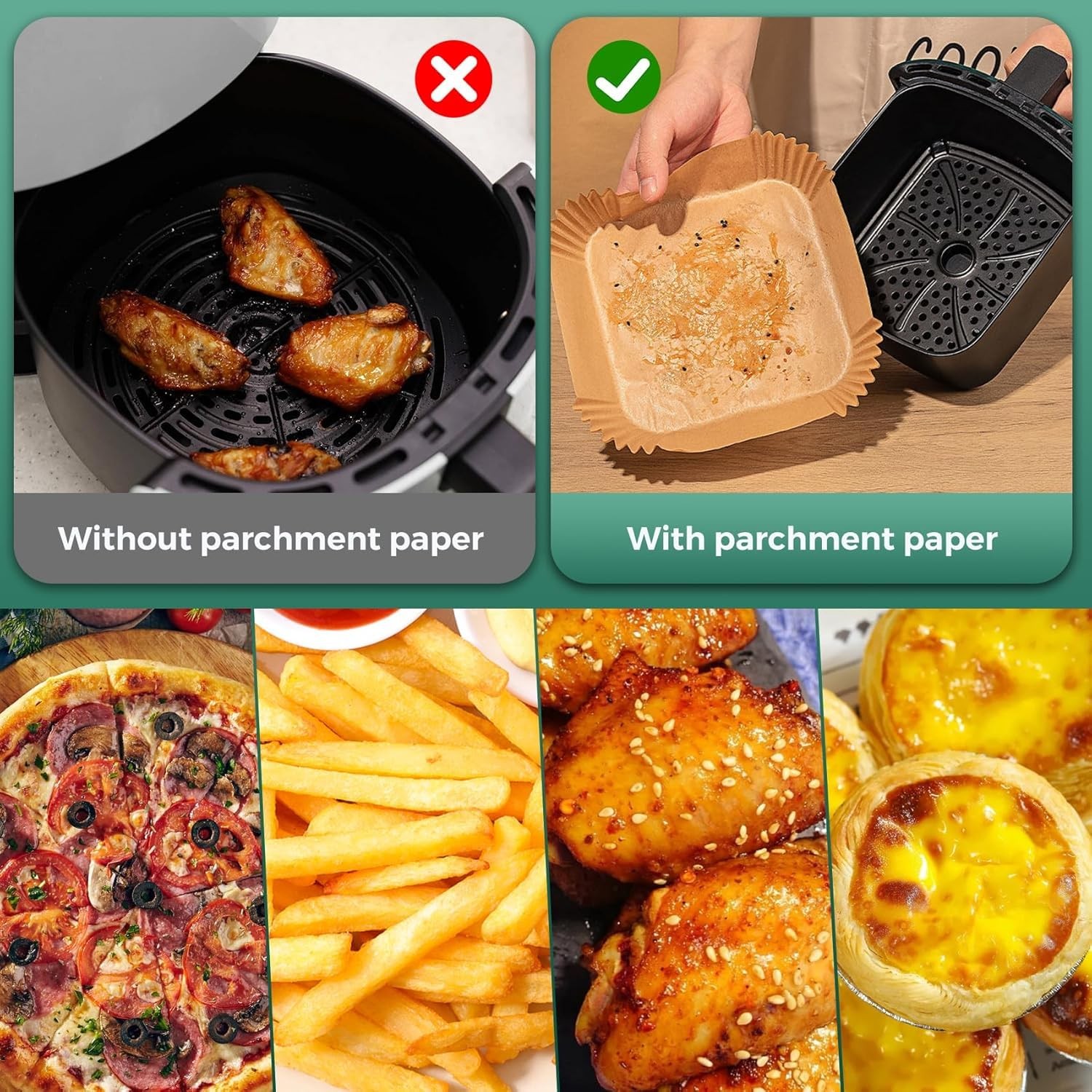 1000 Pcs Air Fryer Paper Liners Value Pack, 8" Square Square, Natural gallery