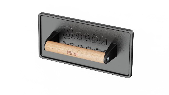 Heavy-Duty Cast Iron Bacon & Burger Press Tool - Pre-Seasoned, 2 lb, Wood Handle gallery