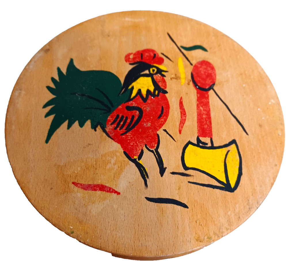 Vintage Rooster Wooden Hamburger Press Announcer Kitchy Cabin Core