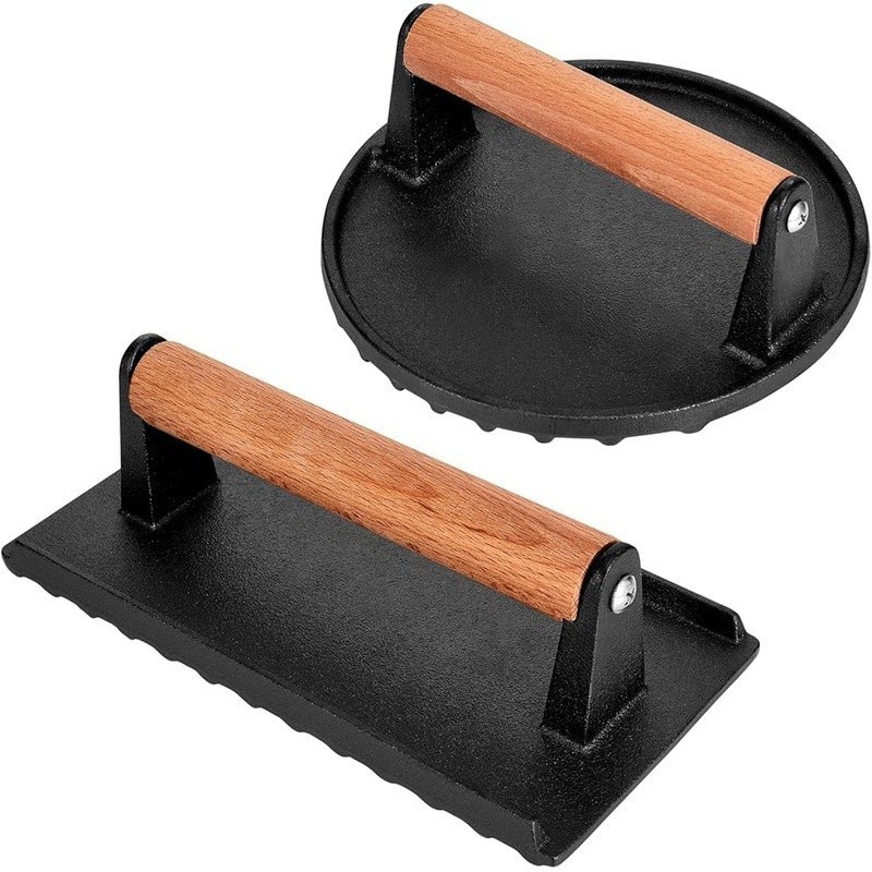 Food-Grade Cast Iron Burger Press Grill Weight Non-Stick Bacon Smasher Tool New gallery