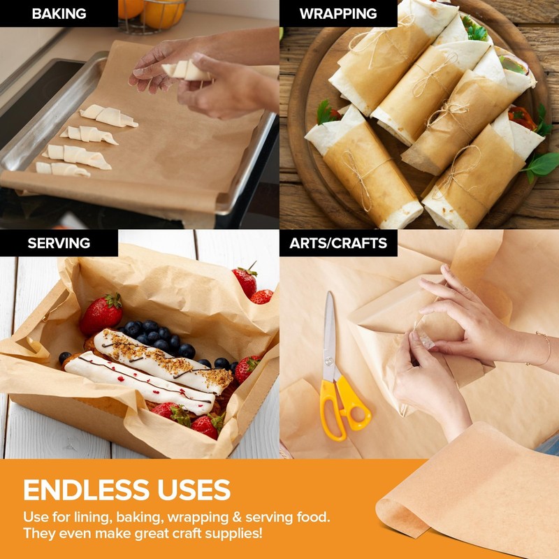 Stock Your Home 150 Ct Unbleached Parchment Paper Sheets, 9"x13”, Kraft Brown gallery