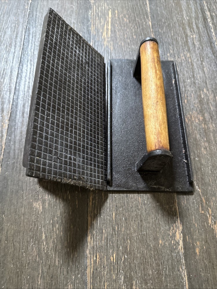 Set Of 2 Heavy Cast-Iron Bacon Press Wood Handle 8X4"