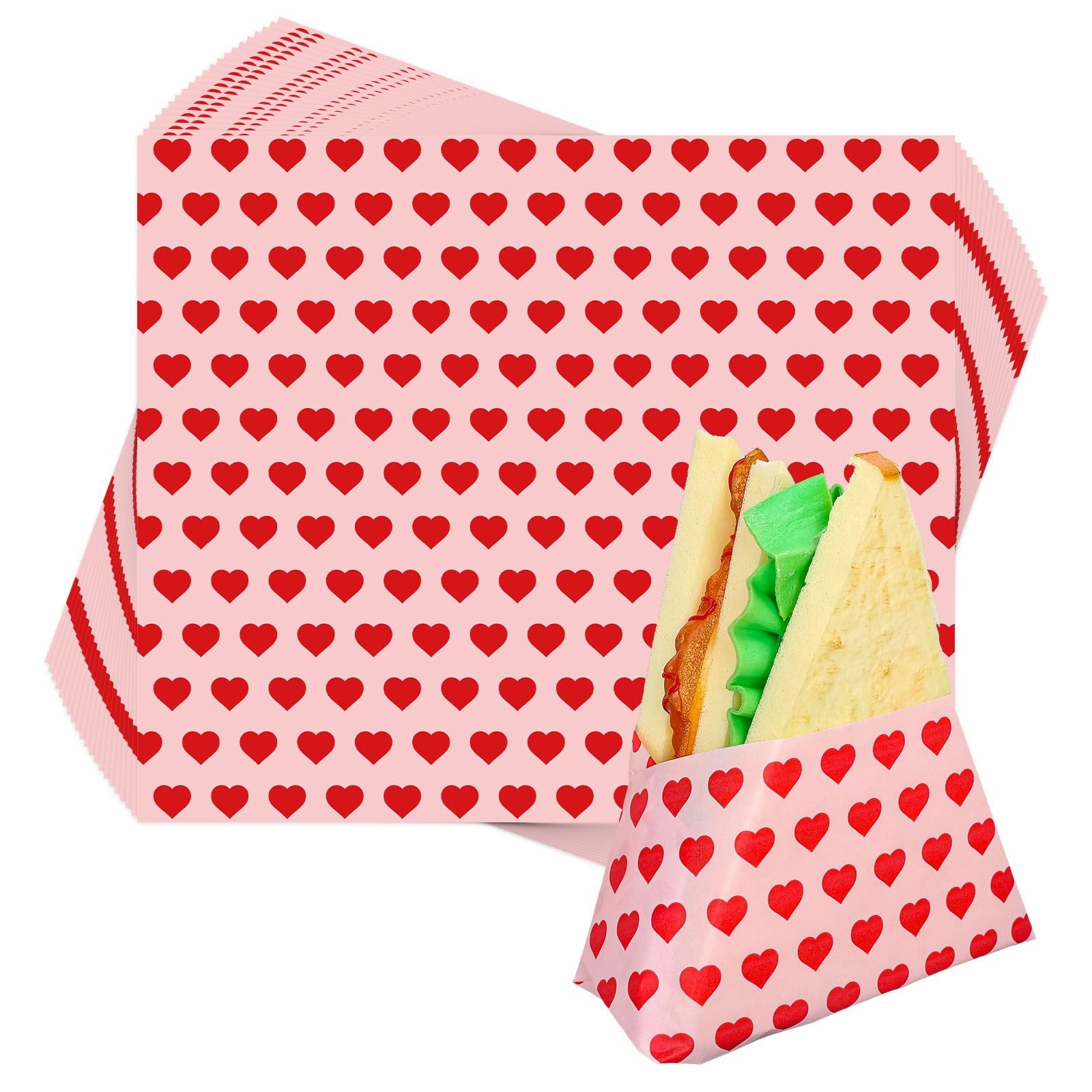 150 Sheet Valentine's Day Heart Wax Paper Pink Red Love Food Wrapping Tissue Pap gallery