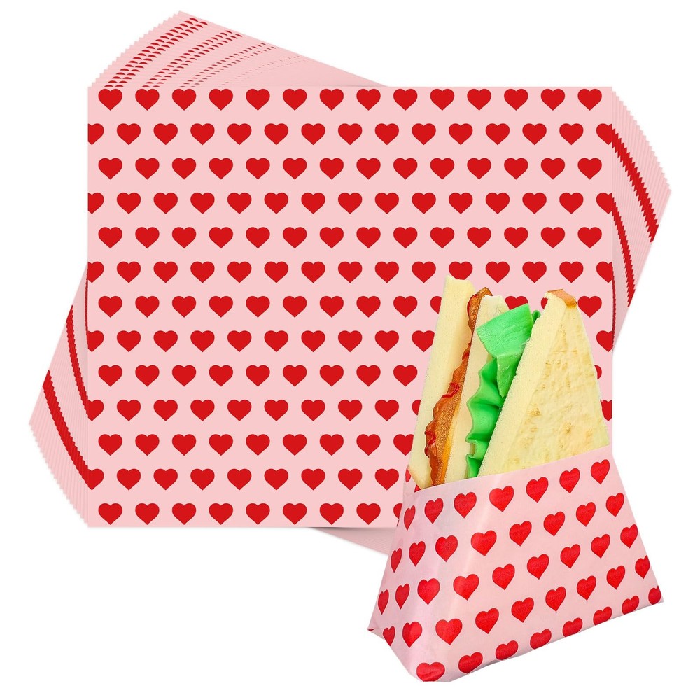 150 Sheet Valentine's Day Heart Wax Paper Pink Red Love Food Wrapping Tissue Pap