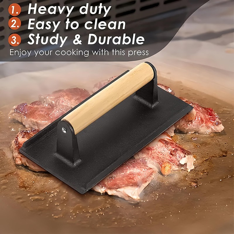 Professional Cast Iron Grill Press - Heavy Duty 2lbs Rectangle Smash Burger &... gallery