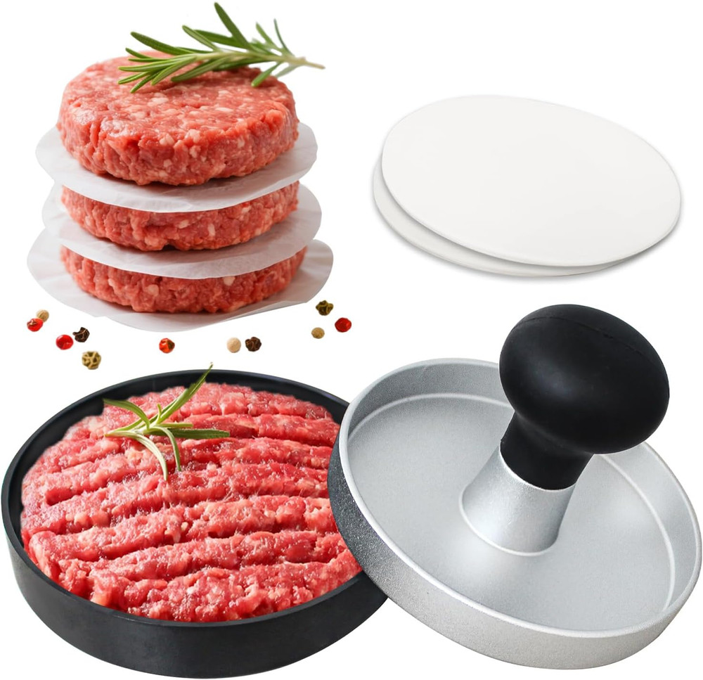 Burger Press Patty Maker Stainless Steel Hamburger Patty Press Mold Wood Handle