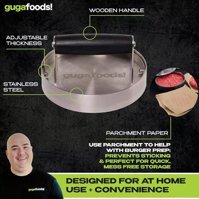 Beef Venison Adjustable Smashed Burger Press Stainless Steel for Hamburgers NIB gallery