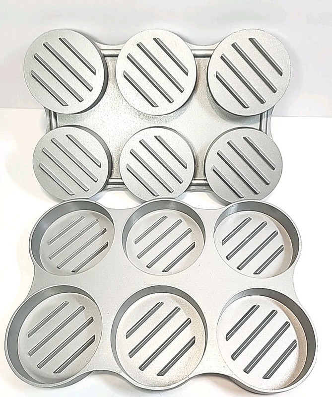 Norpro 6 Cavity Cast Aluminum 2" Mini Burger Slider Patty Press Grill Kitchen gallery