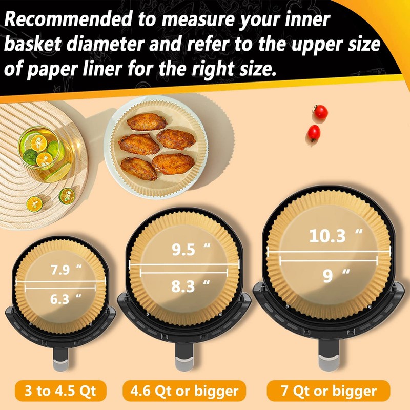 Air Fryer Liners for Chefman 8qt, Airfryer Round Round-10.3inch, Brown gallery