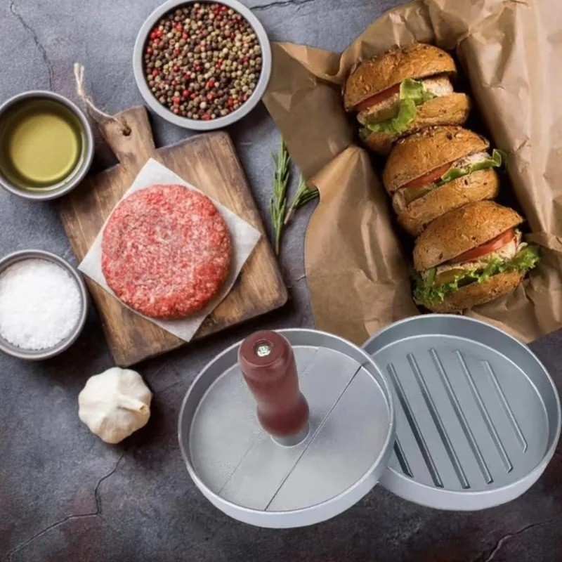 Burger Press Non-Stick Hamburger Patty Maker with Wax Paper Aluminum Burger Make gallery