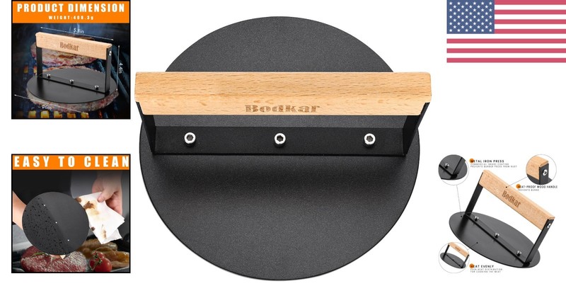 Grill Press for Perfect Bacon & Burgers: 6-Inch Round Rust-Resistant Design gallery