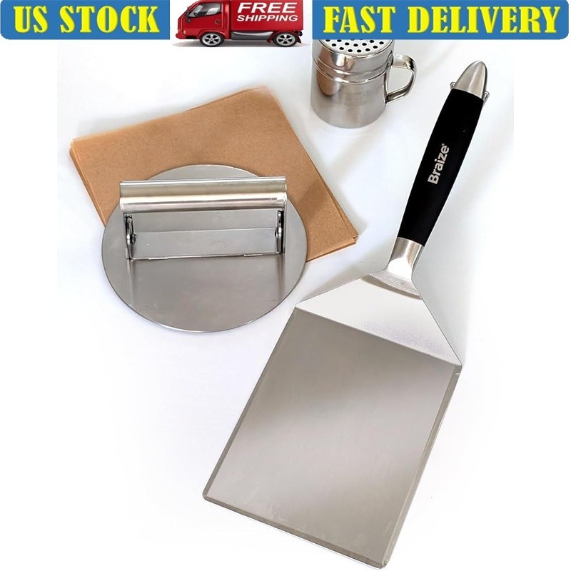 Complete Burger Press Kit Stainless Steel Spatula Spices Juicy Smash Burgers New gallery
