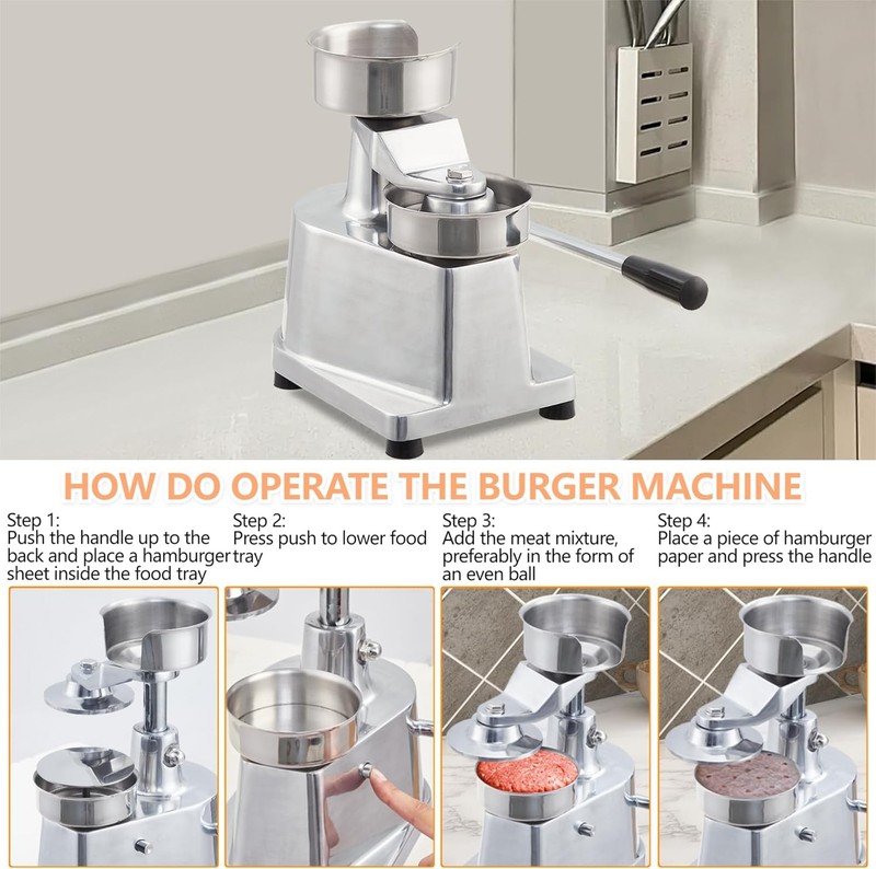 Commercial Hamburger Patty Maker 4/6" Hamburger Press with 500 Patty Papers gallery