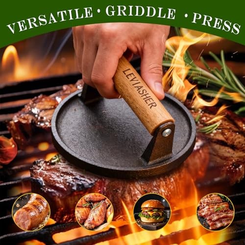 2 Pack 2.3lb Steak Weight & Burger Press, Striped Base, 7" Round strip 2pack gallery
