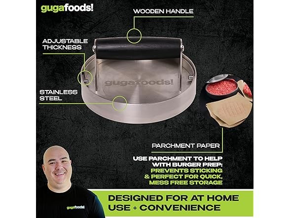 Guga Foods- Adjustable Burger Press, Stainless Steel gallery
