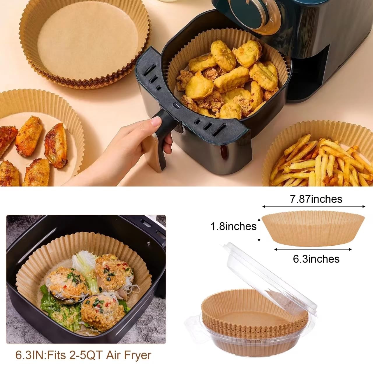 Air Fryer Liners Disposable, 100PCS Non-stick Disposable 6.3in-Round-100pcs gallery