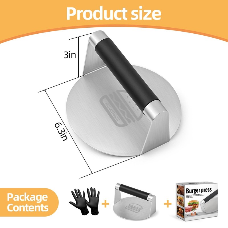 304 Stainless Steel Smash Burger Press with Heat-Resistant Gloves for Burger ... gallery