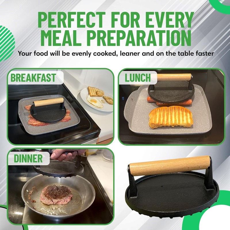 7 Inch Griddle Press Cast Iron Round Smash Grill Press Burger Smasher Bacon Meat gallery