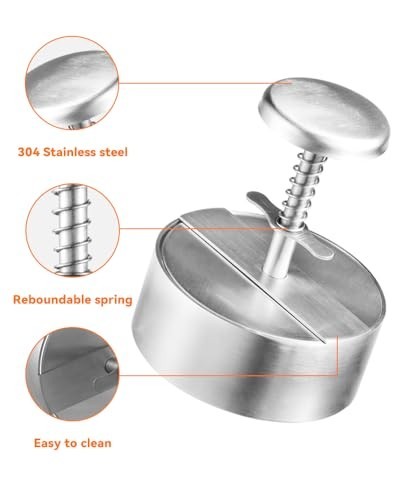 304 Stainless Steel Burger Press 4.5 Inch Heavy Duty Hamburger Patty Maker with gallery