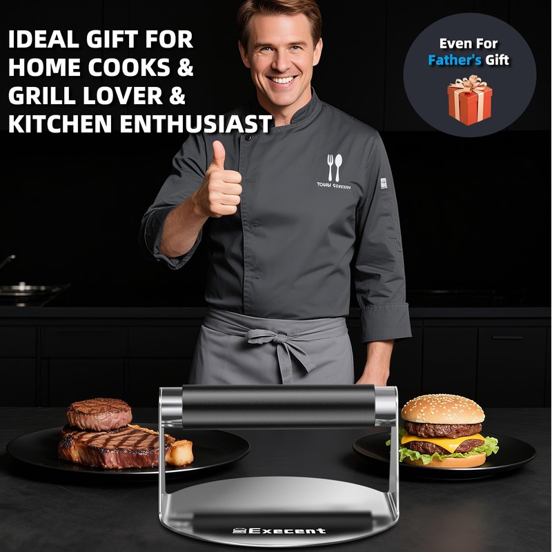 Execent Smash Burger Press 5.5" Stainless Steel Burger & Hamburger Smasher T... gallery