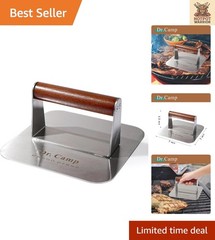 7-Inch Stainless Steel Burger Press with Ergonomic Wooden Handle – Perfect Sear