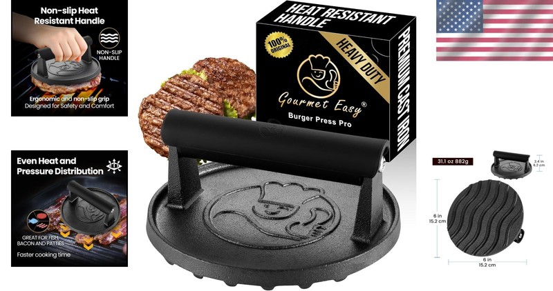 Burger Press Cast Iron for Griddle Smash Burger Tool Heavy Duty Grill Accessory gallery
