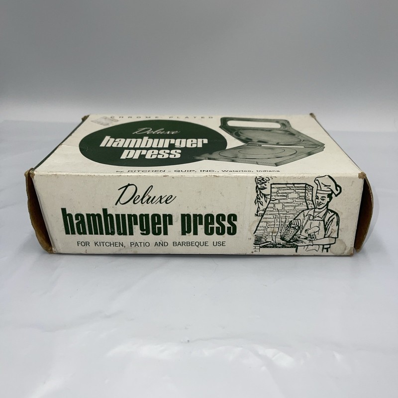 Kitchen-Quip Deluxe Vintage Chrome Plated Hamburger Press in Box USA Preowned gallery