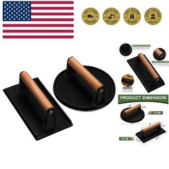 Burger Press, 7″ Round & 8.2″X4.3″ Rectangle Heavy-Duty Cast Iron Smash Bacon…