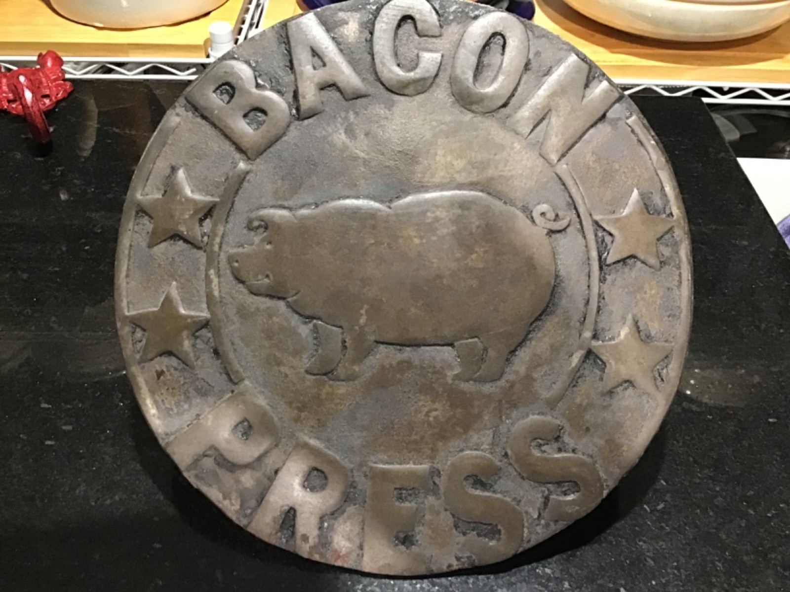 Norpro 9' Cast Iron Bacon Press with Wood Handle, Round Double Sided gallery