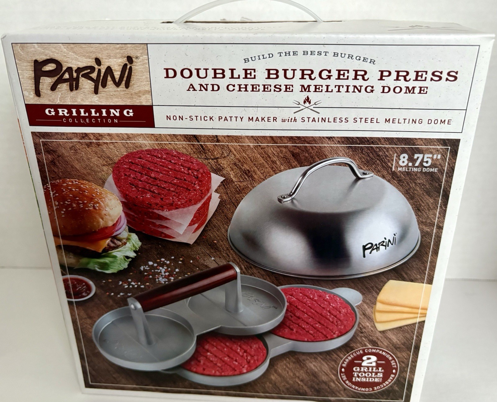 Burger Press Double & Cheese Melting Dome by Parini Stainless Steel NEW gallery
