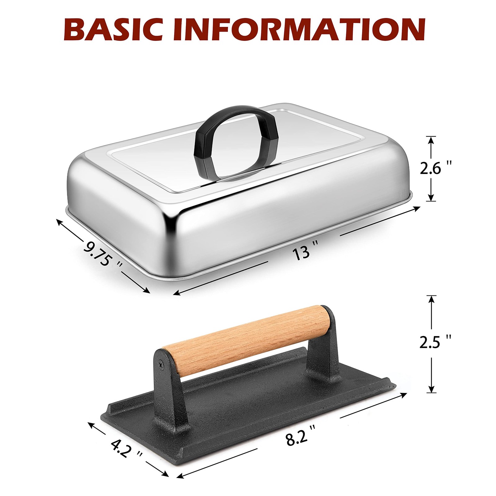 13 x 9.75In Melting Dome & 8 x 4In Burger Press, Rectangular Basting Steam Co... gallery