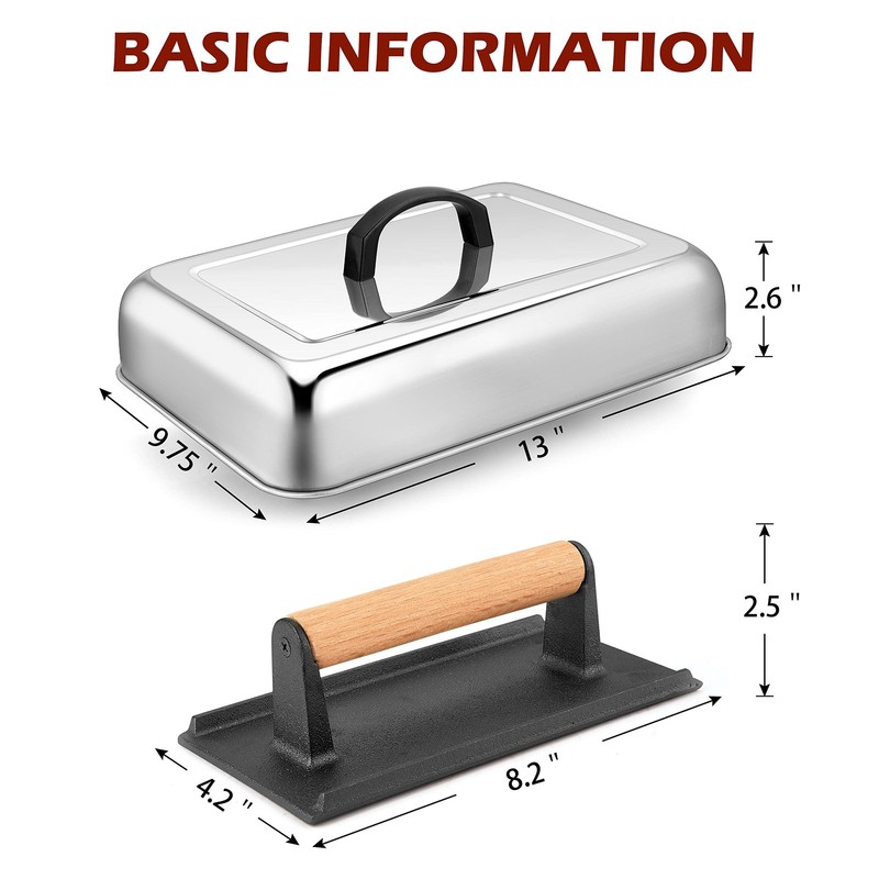 13 x 9.75In Melting Dome & 8 x 4In Burger Press, Rectangular Basting Steam Co... gallery