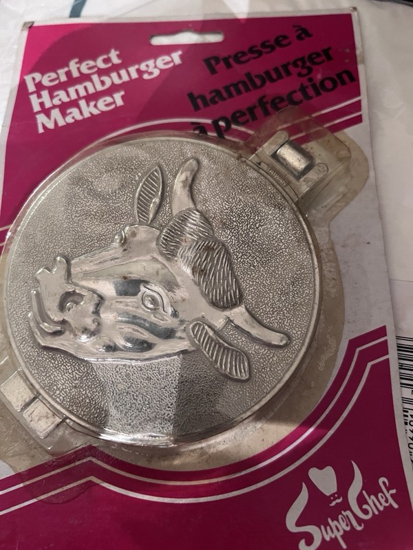 Vintage Farm Decor, Metal Hamburger Patty Press, Cow, Steer, Embossed Design gallery