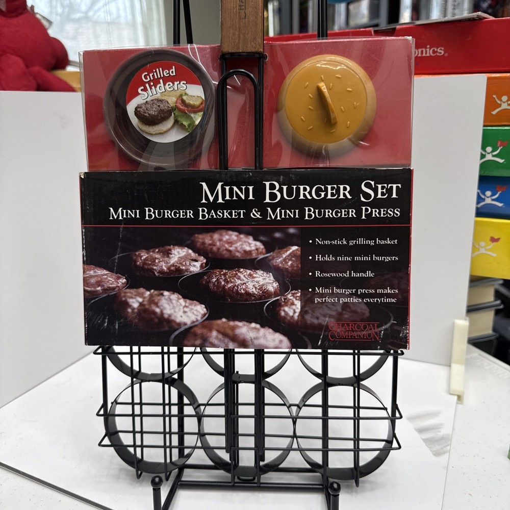 Charcoal Companion Mini Burger Set - Metal Basket & Burger Press Grill Sliders