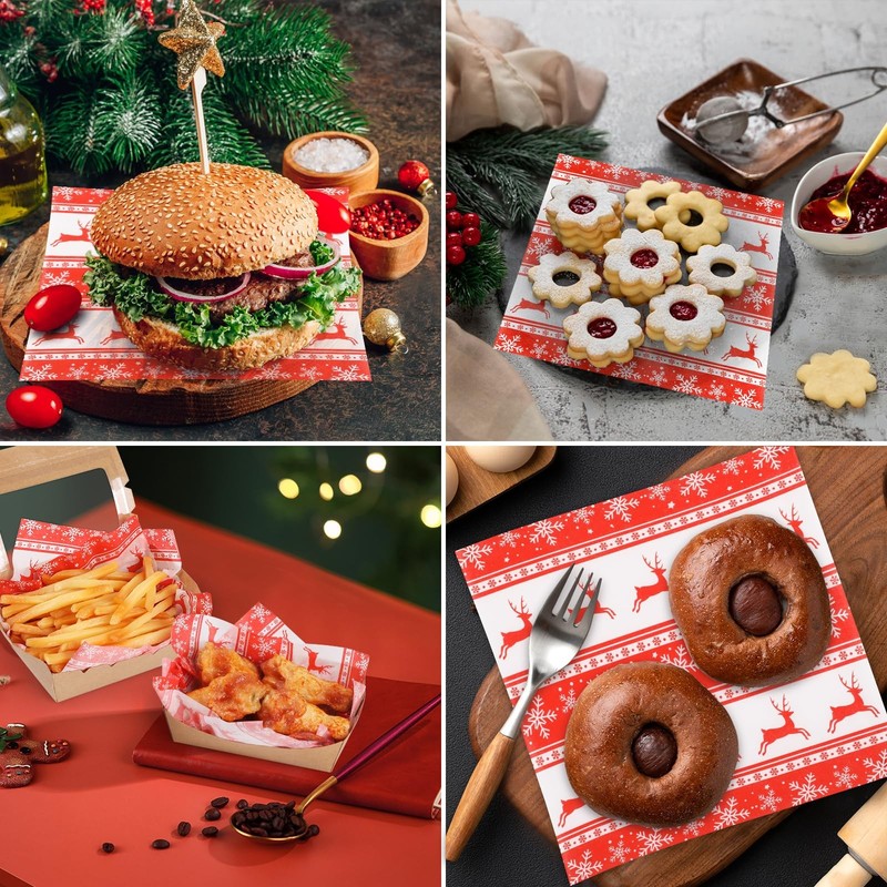 GeeRic Waxed Deli Paper Sheets 100 Pcs, Merry 7*7 Inch, Red/Reindeer gallery