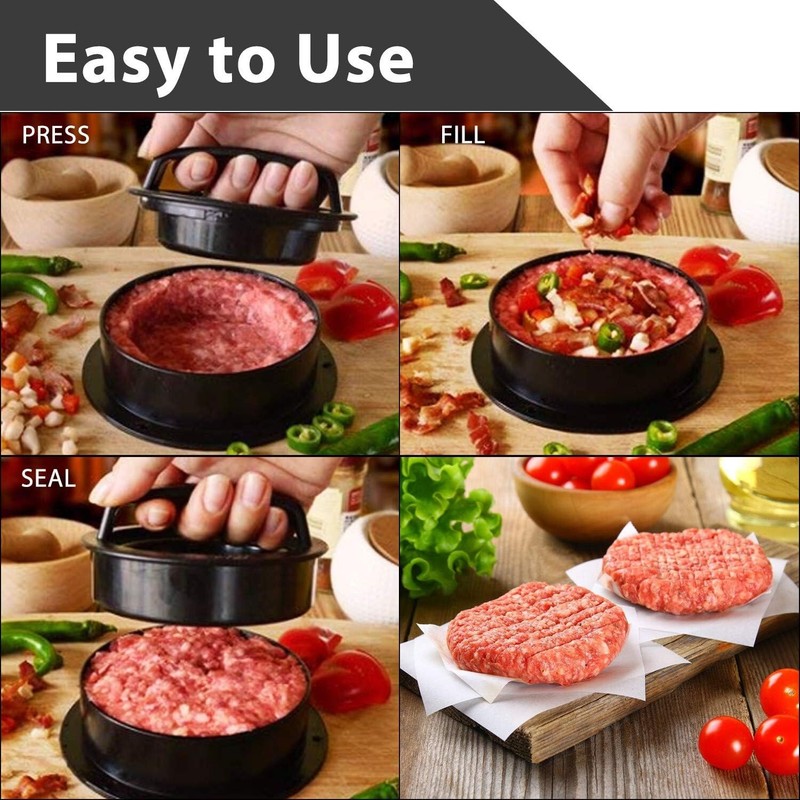 3 in 1 Burger Press Patty Maker with 100 Wax Papers Non-Stick Grill Tool gallery