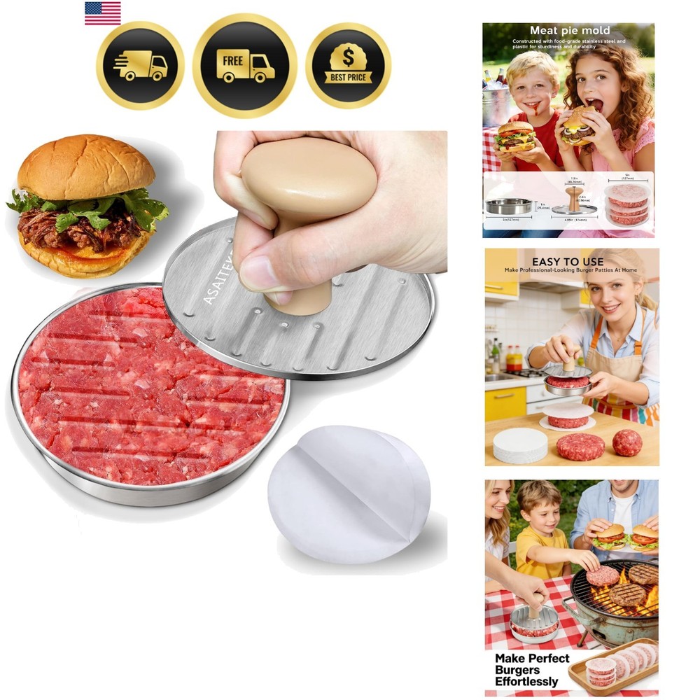 Burger Press, 5”Stainless Steel Hamburger Press Patty Maker, Non-Stick Hambur...